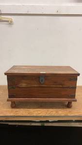 lot 48 image: Vintage Wooden Storage Chest with Metal Accents