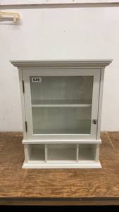 lot 49 image: White Wooden Wall-Mounted Shelf Cabinet with Glass Door