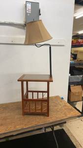 lot 74 image: Wooden End Table with Built-In Lamp and Glass Top