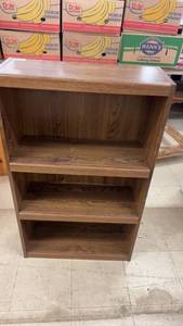 lot 77 image: Wooden 3-Shelf Bookcase with Walnut Finish