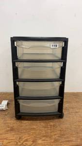 lot 119 image: Black 4-Drawer Rolling Storage Organizer