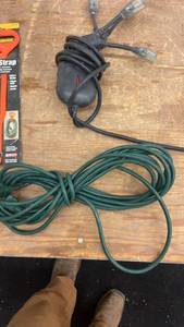 lot 136 image: Assorted Extension Cords with 3-Outlet Splitter and Kord Strap