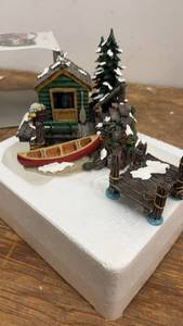 lot 164 image: Department 56 Snow Village Lodge Decoration with Canoe and Deck