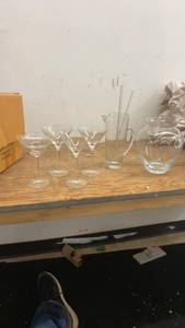 lot 187 image: Glassware Set of Martini Glasses, Pitcher, and Stirring Rods