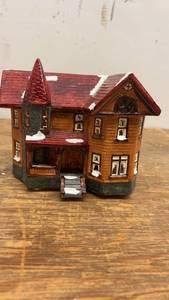 lot 202 image: Vintage Ceramic Christmas House with Red Roof Decoration