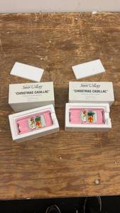 lot 206 image: Pair of Snow Village Christmas Cadillac Decorations