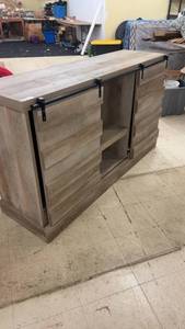 lot 251 image: Modern Barn Door Media Console Cabinet