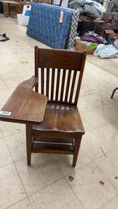 lot 260 image: Vintage Wooden School Desk Chair with Attached Writing Surface