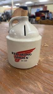 lot 8 image: Vintage Red Wing Shoes Stoneware Jug with Cork