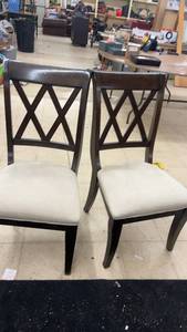 lot 274 image: Pair of Wooden Dining Chairs with Padded Seats