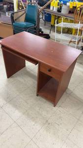 lot 281 image: Wooden Office Desk with Slide-Out Keyboard Tray and Drawer