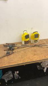 lot 300 image: Set of 5 Fishing Rods with Reels and 2 Bait Containers