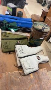 lot 313 image: Outdoor Fishing Gear Set with Chairs, Buckets, and Life Vests