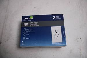 lot 75 image: Leviton Decora 18W USB Outlets - 3 Pack
