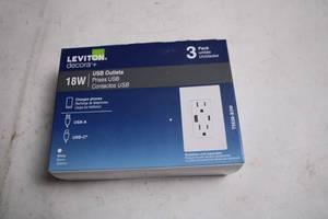 lot 77 image: Leviton Decora 18W USB Outlets Pack - 3 Units