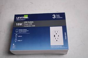 lot 79 image: Leviton Decora 18W USB Outlets, 3-Pack