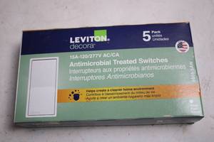 lot 83 image: 5-Pack Leviton Decora Antimicrobial Treated Electrical Switches