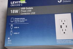 lot 86 image: 3-Pack Leviton Decora 18W USB Wall Outlets