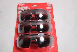 lot 91 image: Pack of 3 Milwaukee Tinted Safety Glasses with Anti-Scratch Lenses