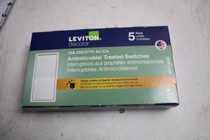 lot 100 image: 5-Pack Leviton Decora Antimicrobial Treated Light Switches