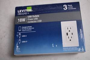 lot 101 image: Leviton Decora 18W USB Outlets 3-Pack
