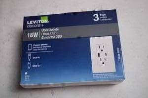 lot 107 image: 3-Pack Leviton Decora 18W USB Outlets with USB-A and USB-C Ports