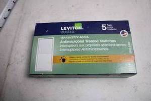 lot 111 image: Leviton Decora Antimicrobial Treated Light Switches - Pack of 5