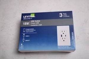 lot 112 image: Leviton Decora 3-Pack USB Outlets with Dual USB-A & USB-C Ports