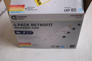 lot 113 image: Commercial Electric 4-Pack Retrofit Recessed Trim Light Kit