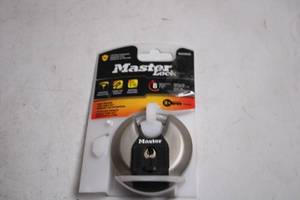 lot 142 image: Master Lock Stainless Steel Disc Padlock with 2 Keys
