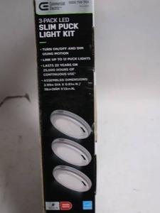 lot 187 image: 3-Pack LED Slim Puck Light Kit by Commercial Electric