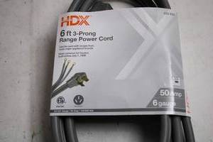 lot 262 image: 6 ft 3-Prong Range Power Cord, 50 Amp, 6 Gauge