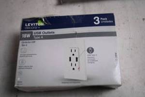 lot 277 image: Leviton Decora 18W USB Outlets Type A - Pack of 3