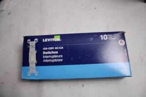 lot 292 image: Box of 10 Leviton 15A-120V AC Light Switches