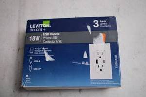 lot 295 image: 3-Pack Leviton Decora USB Outlets with USB-A and USB-C Ports