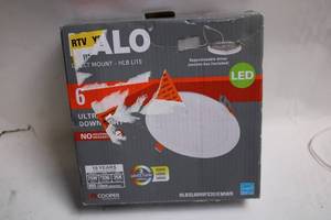 lot 297 image: Box of 6 HALO LED Ultra-Thin Downlights with Selectable Color Temperature
