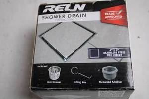 lot 301 image: RELN 4 x 4 Stainless Steel Shower Drain with Hair Strainer