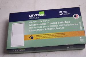 lot 348 image: 5 Pack of Leviton Decora 15A Antimicrobial Treated Switches