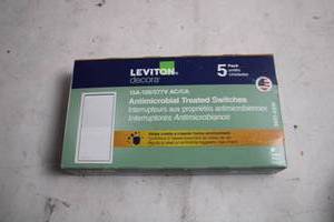 lot 354 image: Leviton Decora Antimicrobial Treated Light Switches Pack of 5