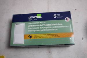lot 357 image: 5 Pack Leviton Decora Antimicrobial Treated Switches 15A 120277V