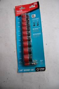 lot 378 image: Makita 10-Piece 38 Drive Impact Socket Set with Hex Shank Adapter