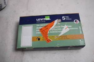 lot 383 image: Leviton Decora 15A20A 5-Pack Antimicrobial Treated Switches