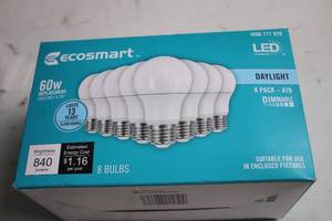 lot 400 image: Ecosmart LED Bulbs 8-Pack A19 Daylight Dimmable