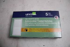 lot 402 image: 5 Pack Leviton Decora Antimicrobial Treated Light Switches