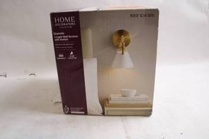 lot 422 image: Home Decorators Collection Granville 1-Light Wall Sconce with Switch - Brass Finish