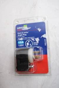 lot 487 image: Leviton Black & White Angle Plug 15A 125V
