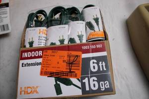 lot 54 image: Box of HDX 6ft Indoor Extension Cords 16 Ga, 5-Pack