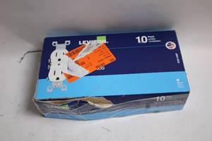 lot 198 image: Pack of 10 Leviton White Electrical Wall Outlets