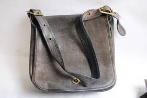 lot 7 image: Used Leather Messenger Bag with Brass Accents