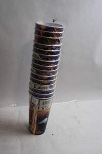 lot 24 image: Set of 10 Stacked Plastic Drinking Cups with Abstract Design